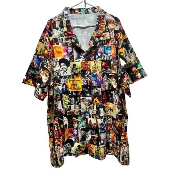 Jimi Hendrix Photo Collage Shirt Men's 3X/4X Hawaiian Style Camp Top Rare EUC - Picture 1 of 8